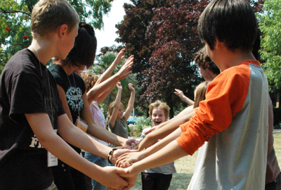 Camp participants playing a game together