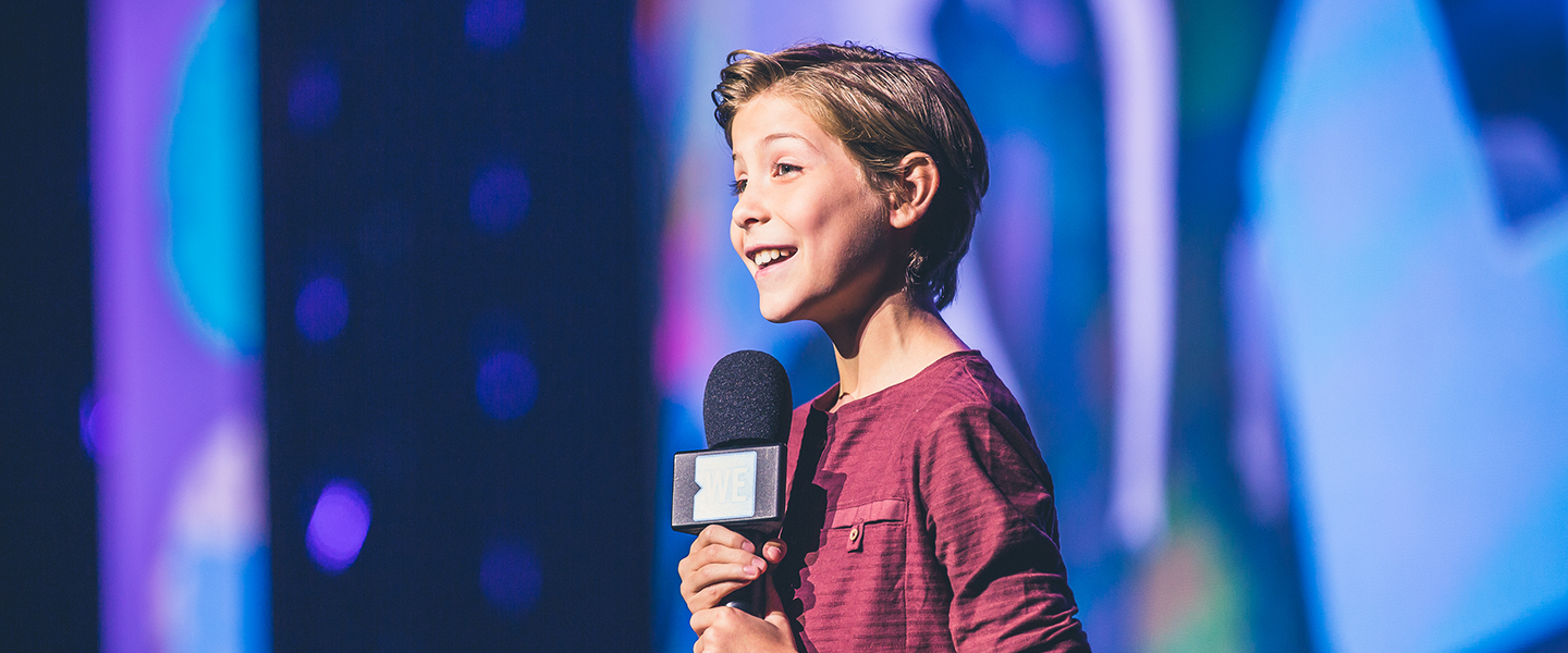 Multi-award-winning actor Jacob Tremblay speaks to youth and educators at WE Day UN at the Barclays Center on September 20, 2018. Photo credit: Ryan Bolton